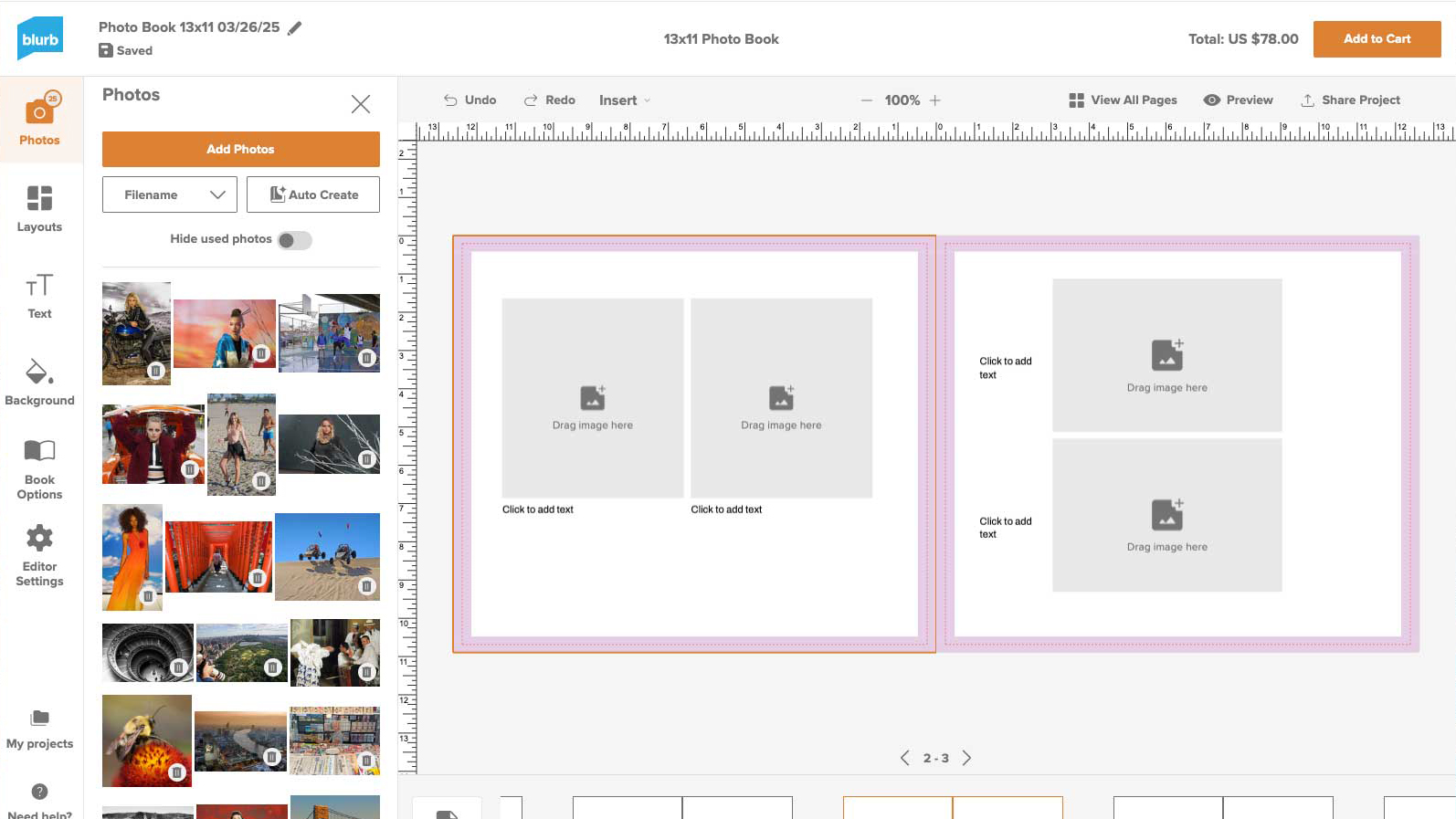 A screenshot of the Blurb photo book website interface