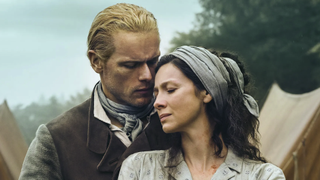 Jamie and Clare in a tender embrace – scene from Outlander season 7