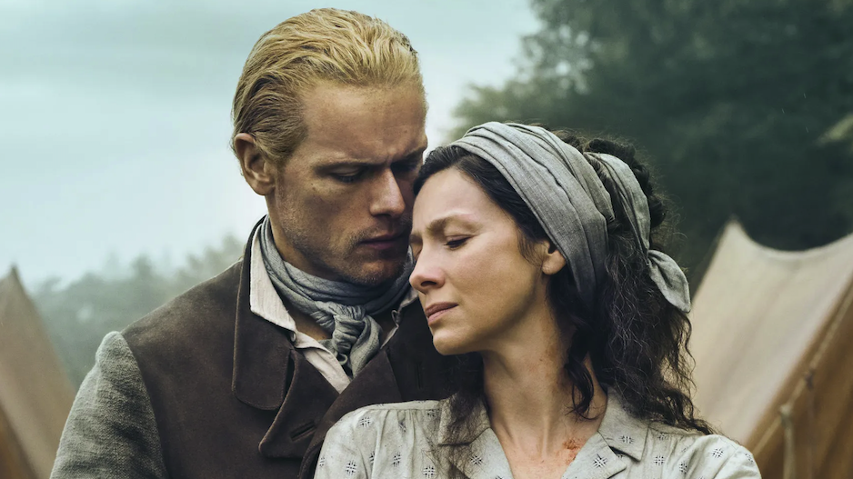 Jamie and Clare in a tender embrace – scene from Outlander season 7