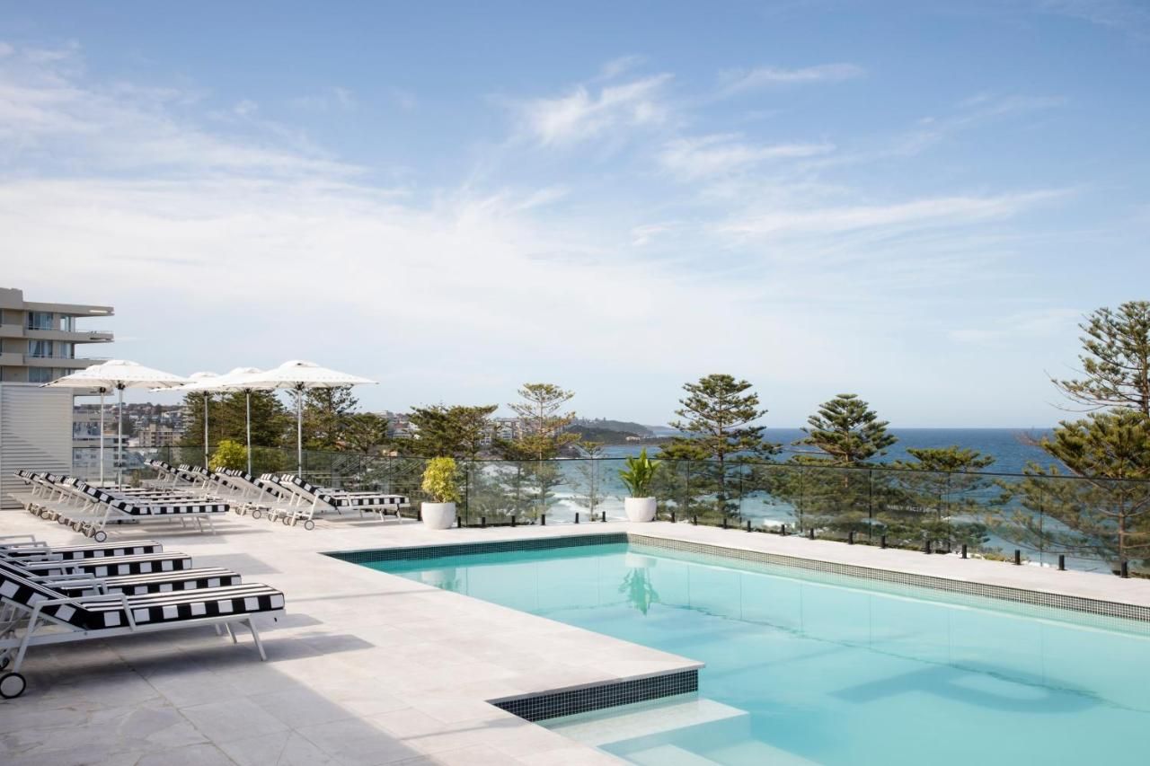 The rooftop pool at the Manly Pacific hotel