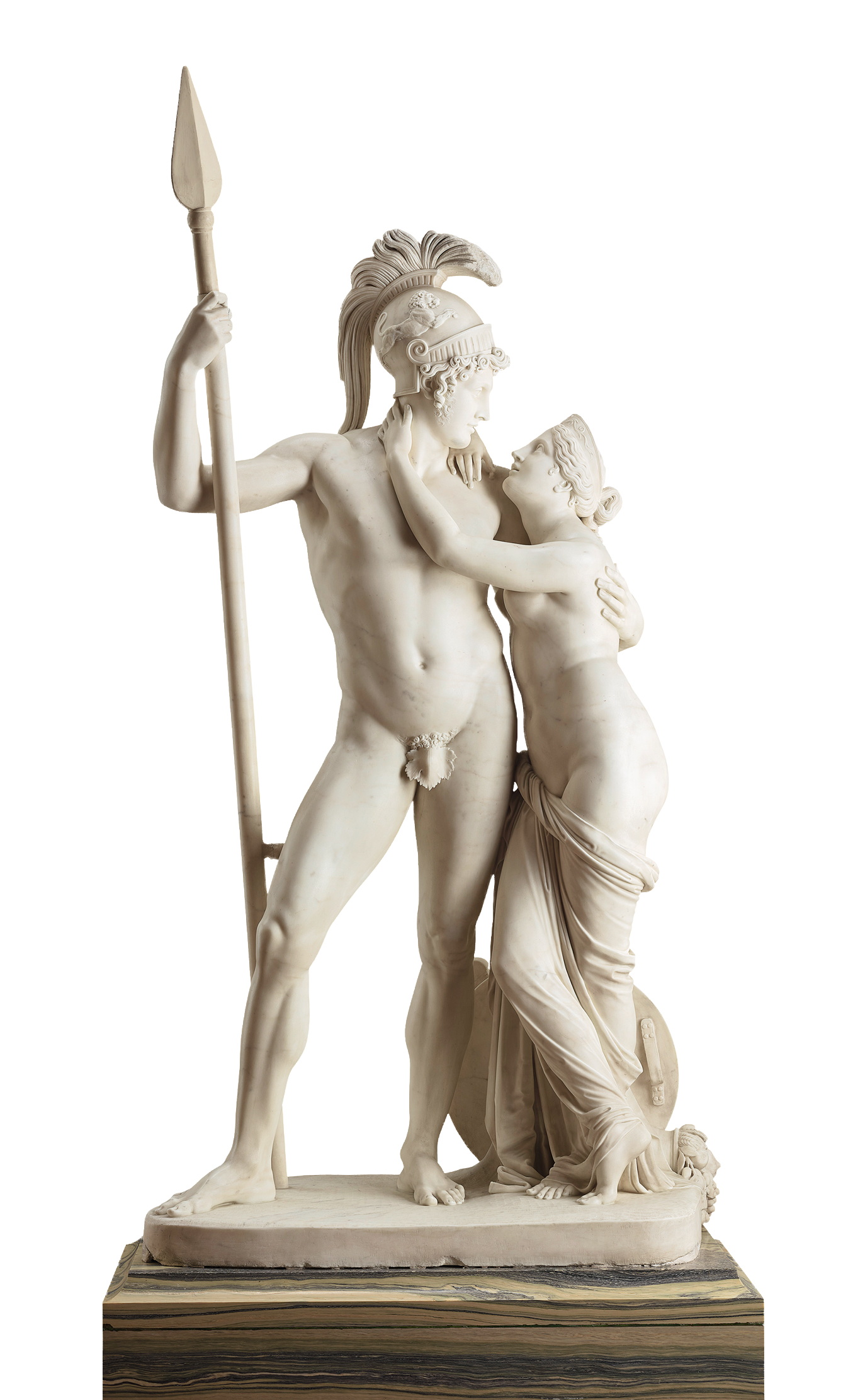 A statue of Mars and Venus, symbolic of peace and war, of white marble.