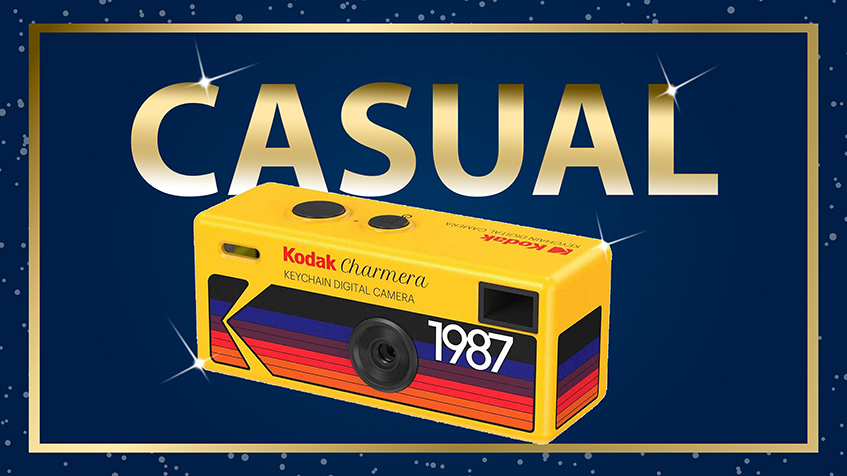 Gear of the year 2025 with gold writing and border and a blue background with cameras