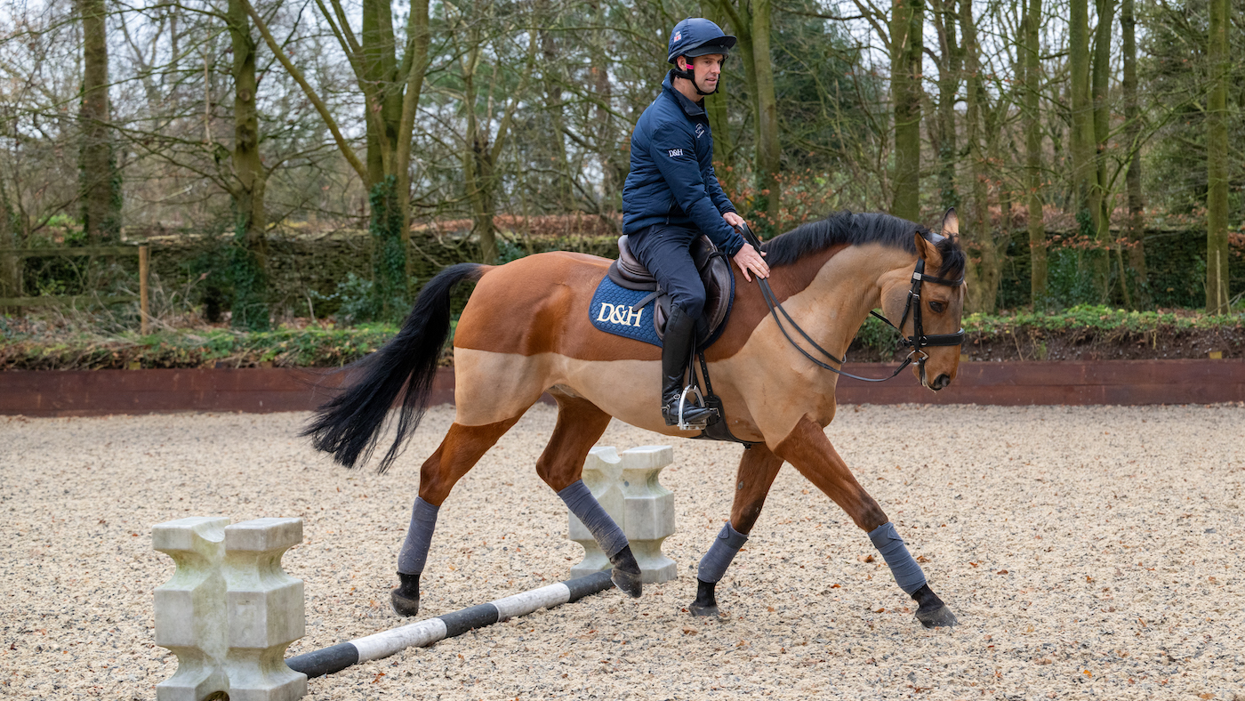 Harry Meade training: trotting over a pole on Superstition