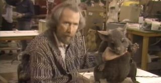 Jim Henson and the "Bruno" mouse on the set of The Witches