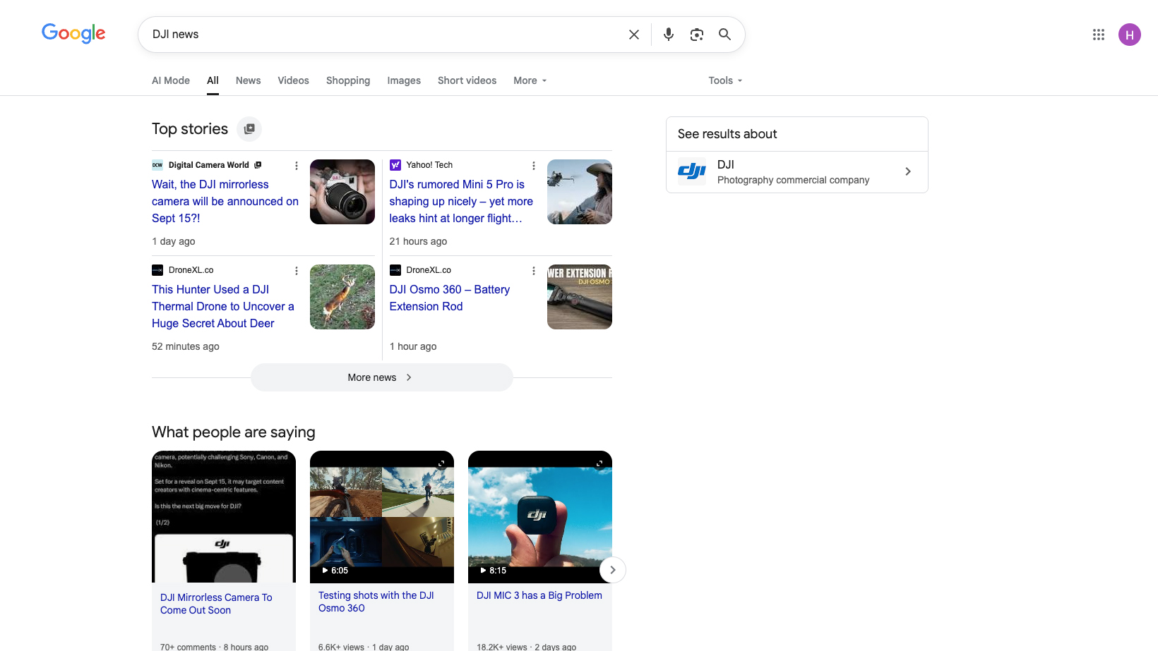 A screenshot of Google Top News