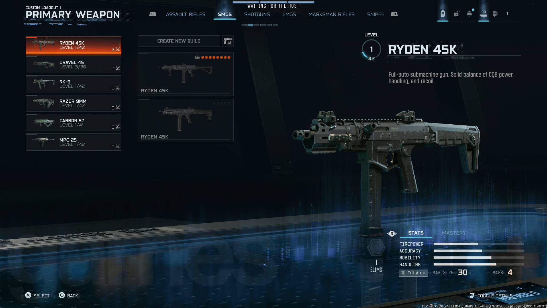 Call of Duty Black Ops 7 ryden 45k sub-machine gun loadout menu