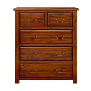 Winchester Acacia Dark Wood Five Drawer Chest of drawers - three large and two small drawers