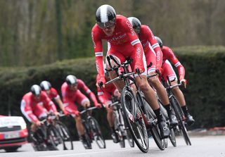 Team Cofidis ride during the Team Time Trial on day one of the tour of 'La Mediterraneenne''