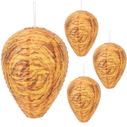 Augshy Wasp Nest Decoy, 6 Pack Fake Artificial Hornet Nests Decoy Orange Hanging Wasp Deterrent for Home and Garden Outdoor