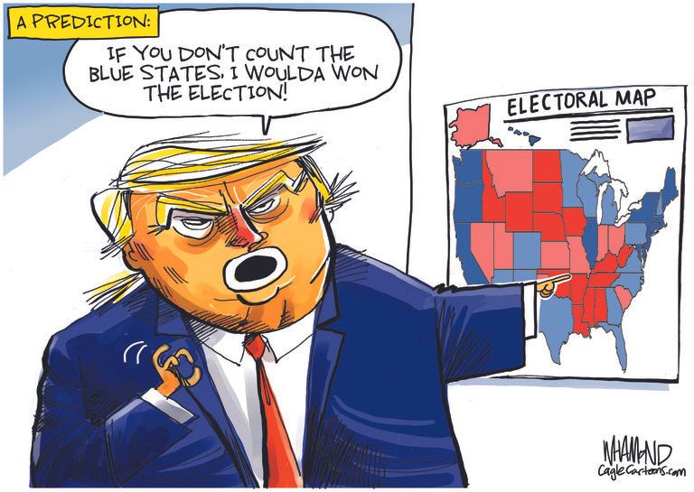 Political Cartoon U.S. Trump 2020 election blue states