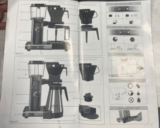 Page 2 and 3 of the Moccamaster instruction manual detailing how to put together the coffee maker