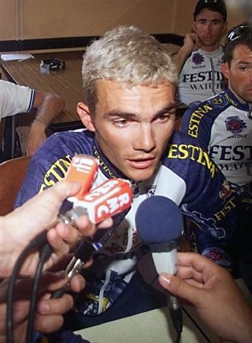 Richard Virenque answers questions during the manic days of July 1998.