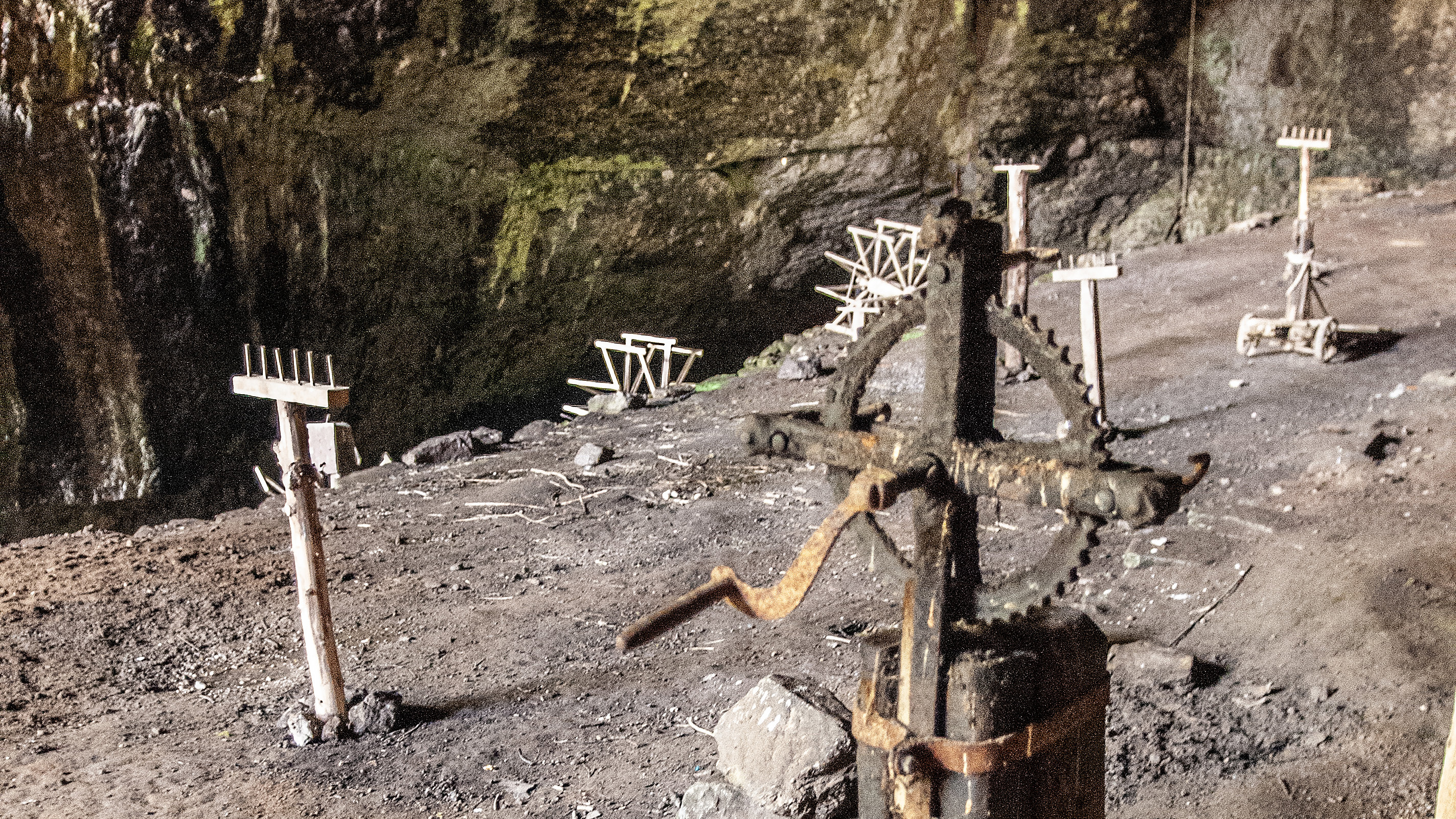 Mining equipment from the 19th century outside a cave