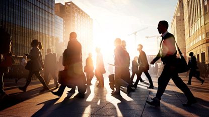 Employees walking in the sun