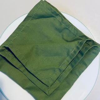 Green napkin with top corners folded down
