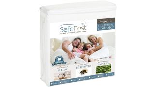 Best mattress protector: the SafeRest Premium Hypoallergenic Waterproof Mattress Protector shown in all-white