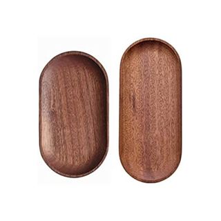 Duo of wooden oval vanity trays