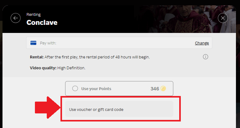 A screenshot showing the rakuten tv checkout page and where to enter a promo code
