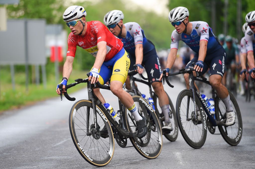 NYIREGYHAZA HUNGARY MAY 13 Aaron Van Poucke of Belgium and Team Sport Vlaanderen Baloise red mountain jersey competes during the 43rd Tour de Hongrie 2022 Stage 3 a 154km stage from Sarospatak to Nyiregyhaza tourdehongrie on May 13 2022 in Nyiregyhaza Hungary Photo by Dario BelingheriGetty Images