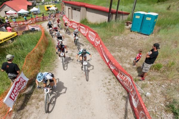 Judy Freeman (Crank Brothers Race Club) leading a group out on the first lap