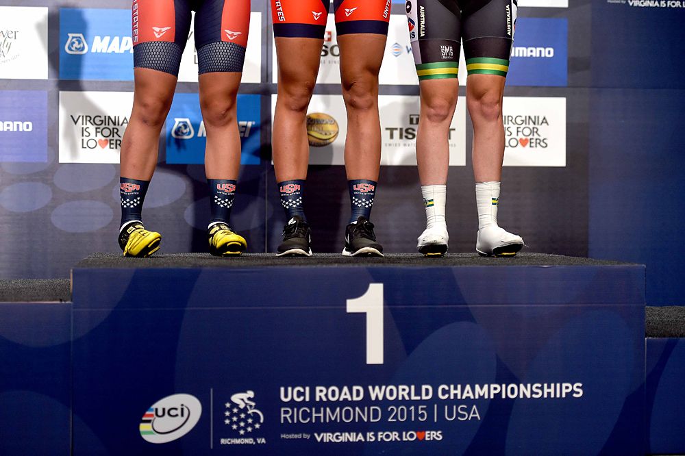 The junior women's time trial podium