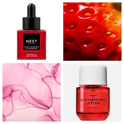 collage of strawberry perfumes