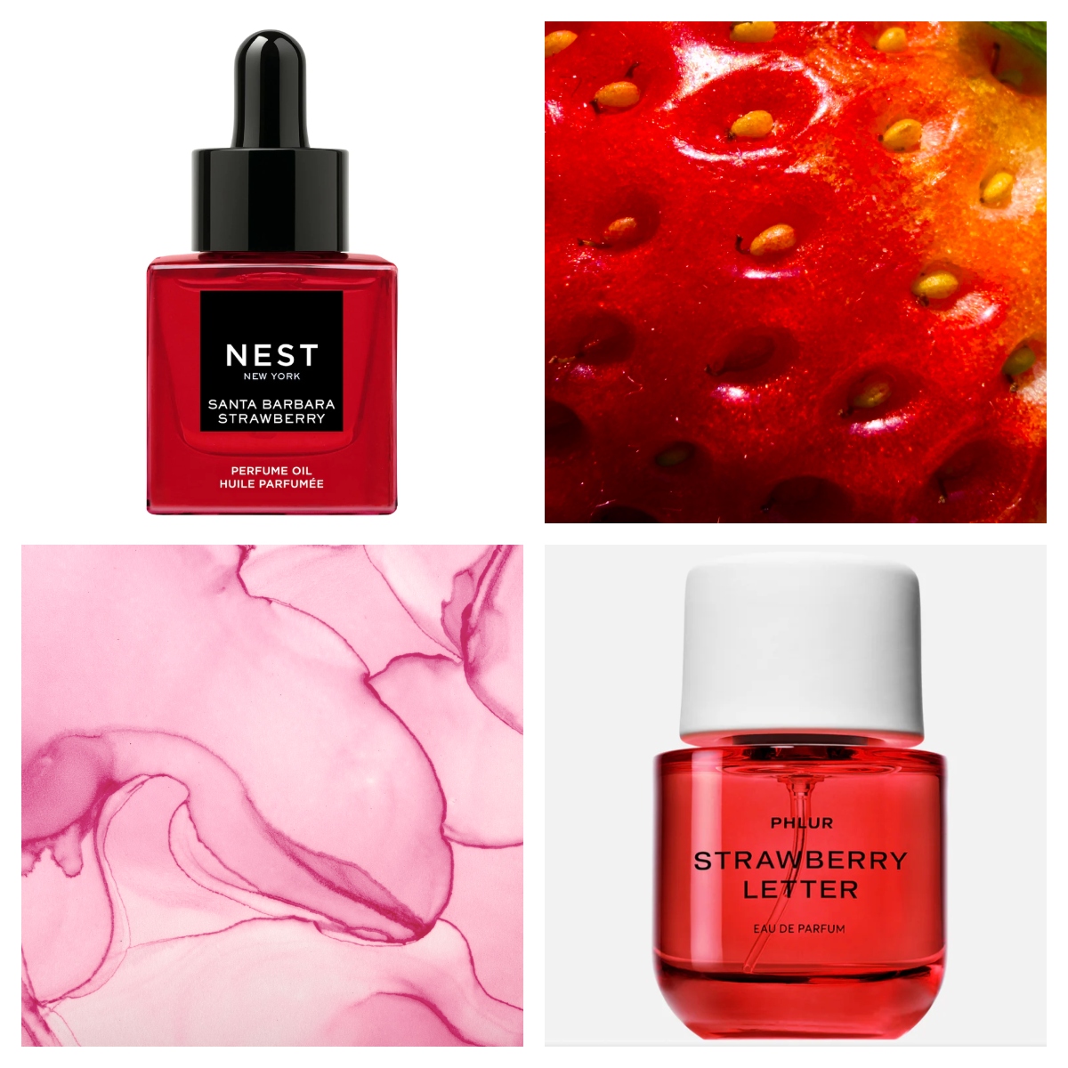 collage of strawberry perfumes