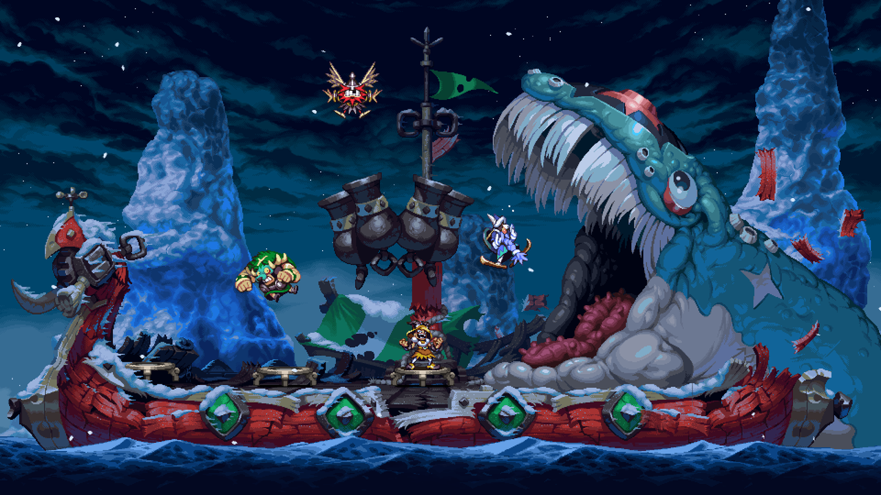 Screenshot from videogame Vikings on Trampolines.
