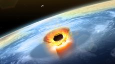 A giant asteroid collided with Earth on the Yucatan Peninsula some 66 million years ago, as shown in this illustration.