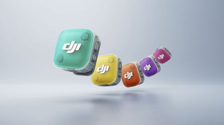 DJI Mic Mini 2 in five different colors, animated in a white studio environment