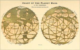 An 1891 map of Mars shows the channels that astronomers at the time believed scoured the planet's surface.