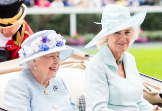 Queen Elizabeth II and Camilla, Duchess of Cornwall arrrive by carriage on day two of Royal Ascot