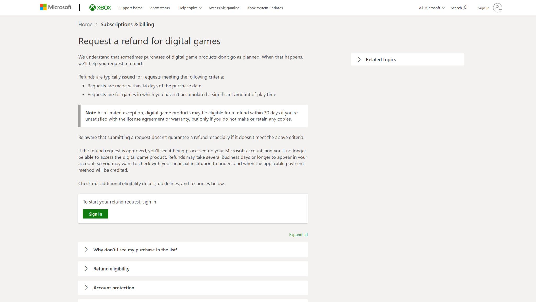 Imagen del portal de solicitud de reembolso de juegos de Xbox
