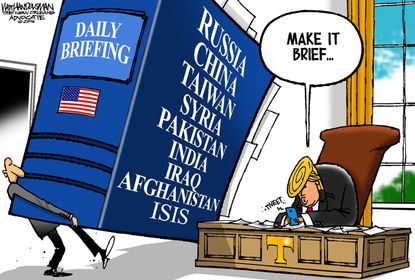 Political cartoon U.S. Donald Trump daily intelligence briefing