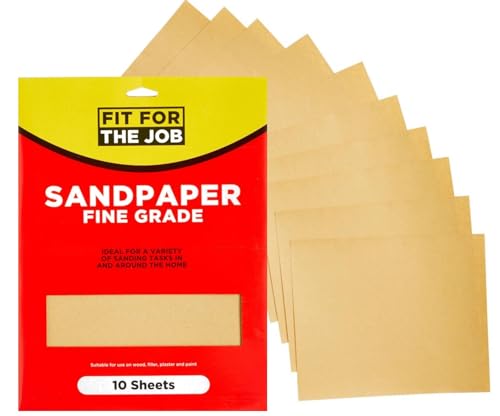 Fit for the Job 10 Large A4 Size Sheets Fine Grade Sandpaper for Sanding Wood, Furniture, Metal, Plaster for Home Improvement, Decorating &amp;amp; More, 11x9 Inch (230x280mm) 11&quot; X 9&quot;