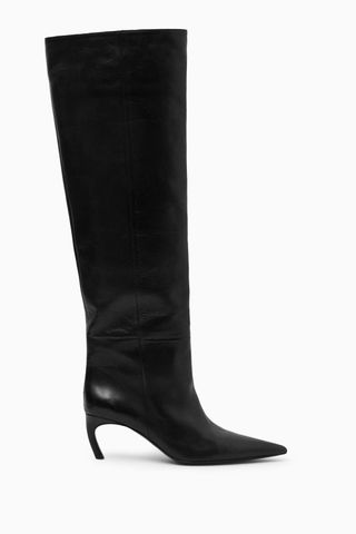 Pointed-Toe Leather Knee-High Boots