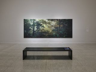 artwork and bench in museum