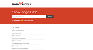 Storm Proxies Knowledge Base search page