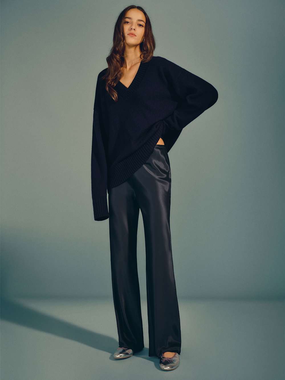 Gale Satin Mid Rise Bias Pant