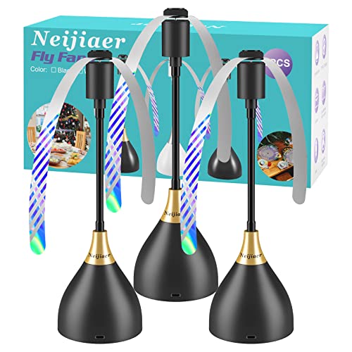 Neijiaer Fly Fans for Tables, Effective Fly Repellent Fan Keeps Flies Away With Soft Blades, Usb or Batteries Powered, Portable Flies Fan for Picnic, Bbq, Party (3 Pack)