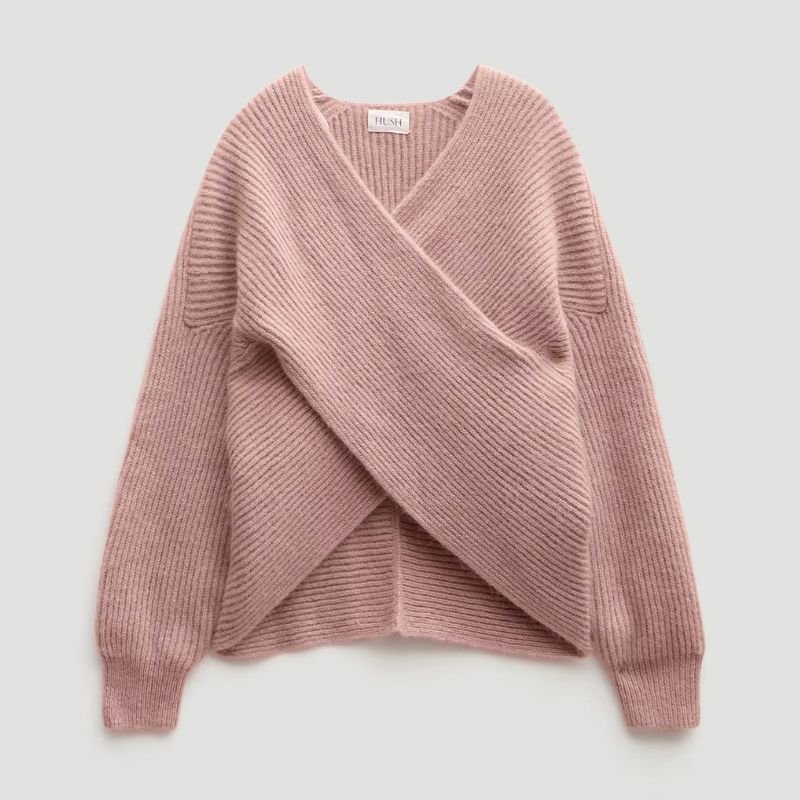 A cutout of a pastel pink crossover jumper by Hush