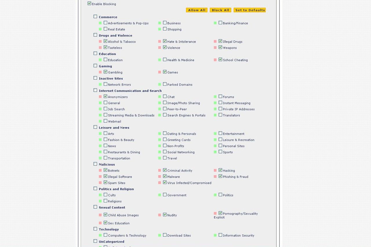 Using the content blocking options you can easily prevent all or only certain users from viewing particular categories of con