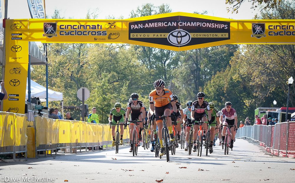 Grant Ellwood (Boulder Cycle Sport) leads the U-23 men onto the Devou course