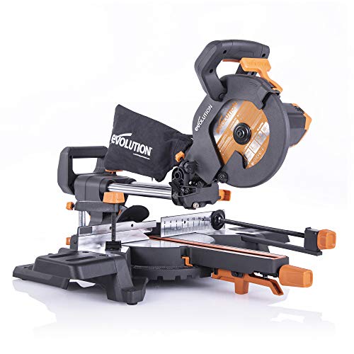 Evolution Power Tools R210sms-300+ Sliding Mitre Saw With Multi-Material Cutting, 45 Degree Bevel, 50 Degree Mitre, 300 Mm Slide, Blade Included Cuts Wood Plastic Metal &amp;amp; More (1500 W, 230 V, 210 Mm)