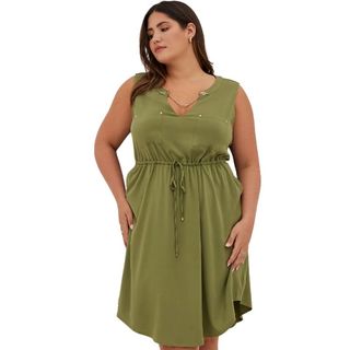 Torrid Sleeveless Chain Shirt Dress - Stretch Challis Olive