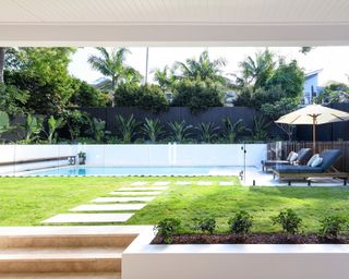 A well balanced asymmetrical design garden in Australia with pool