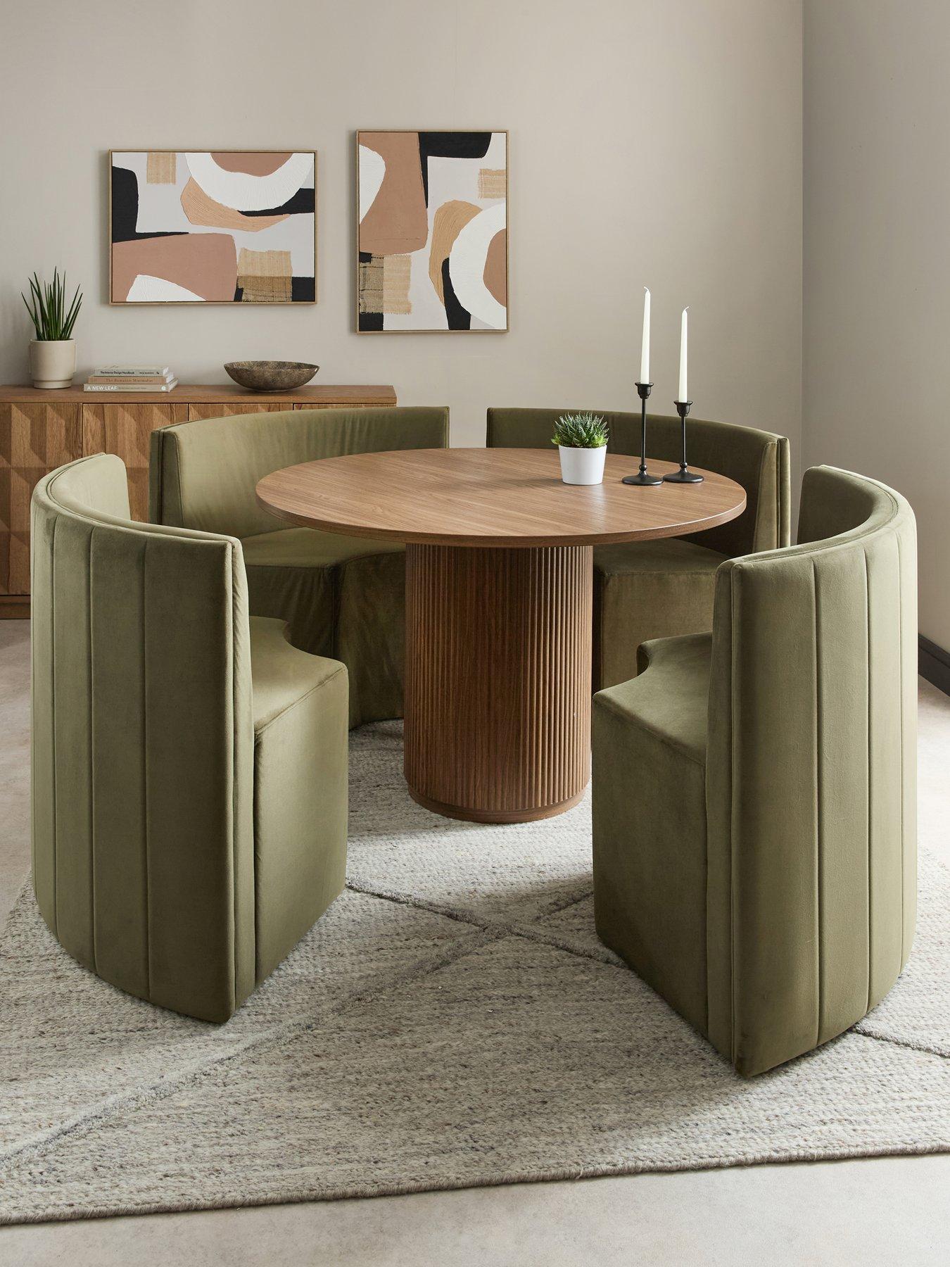 Carina 120 Cm Round Dining Table With 4 Chairs - Fsc&amp;reg; Certified - Mid Oak/moss Green