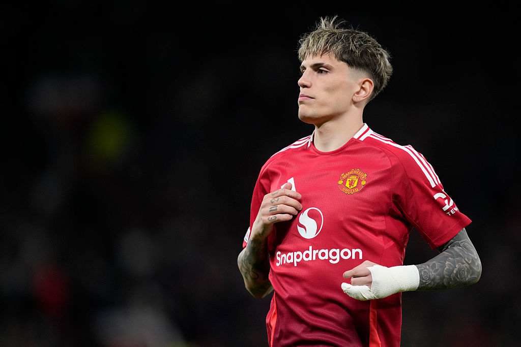 Arsenal target Alejandro Garnacho left winger of Manchester United and Argentina during the UEFA Europa League 2024/25 Semi Final Second Leg match between Manchester United and Athletic Club at Old Trafford on May 8, 2025 in Manchester, United Kingdom.
