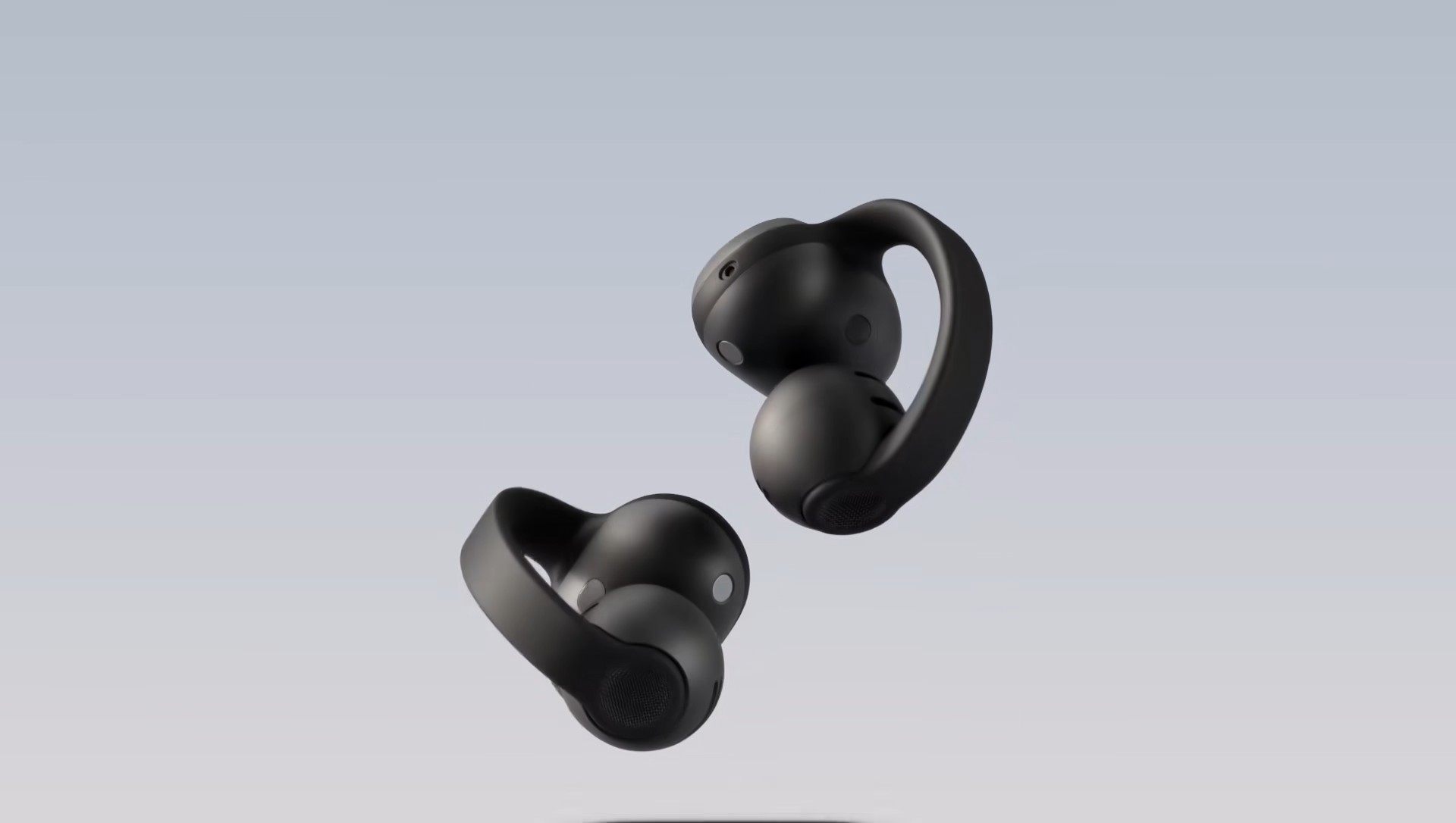 Two black Galaxy Buds On wireless earbuds floating against a gradient background.