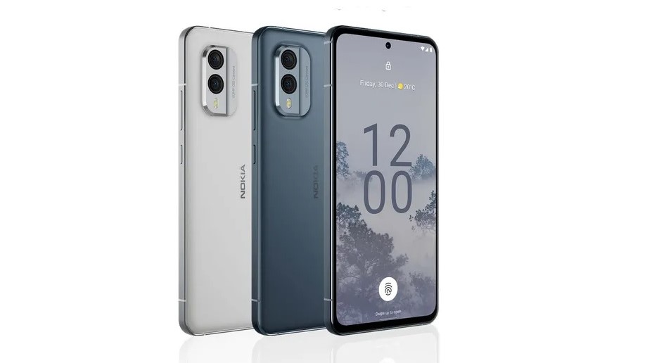 The new Nokia X30 5G featured in cloudy blue and white ice.